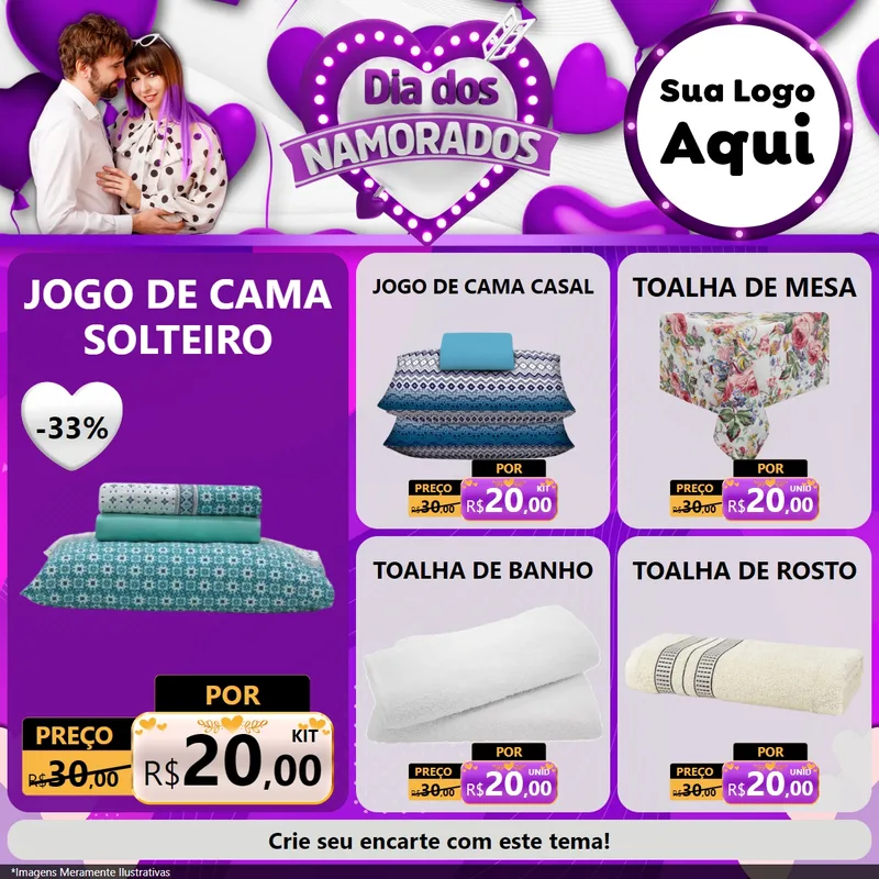Modelo de Rede Social para Feed Facebook com o tema Dia dos Namorados para Cama, Mesa e Banho