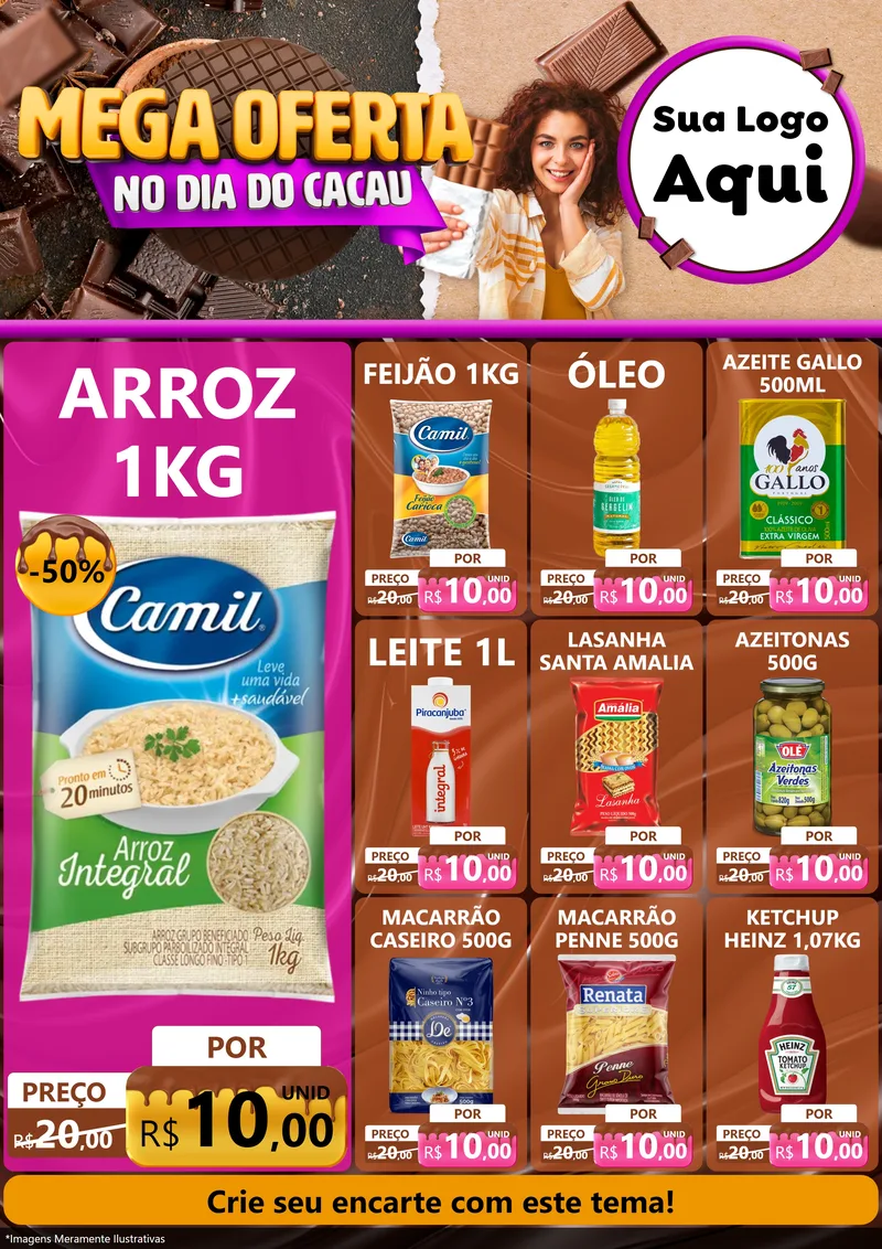 Modelo de Encarte para Encarte A4 Vertical com o tema Mega Oferta no Dia do Cacau para Supermercado