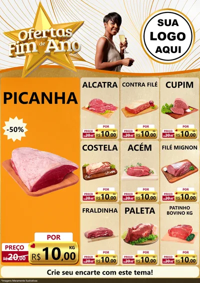 Modelo de Encarte para Encarte A4 Vertical com o tema Ofertas Fim de Ano para Açougue