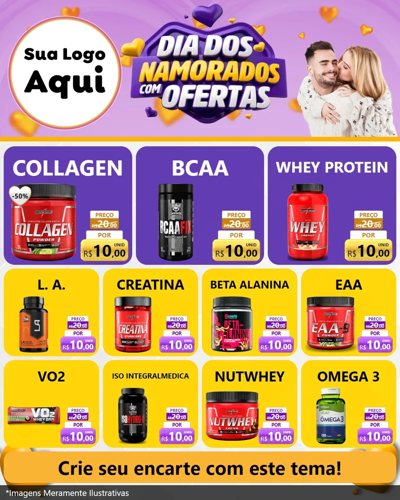 Modelo de Rede Social para Feed Instagram com o tema Dia Dos Namorados Com Ofertas para Suplementos alimentares