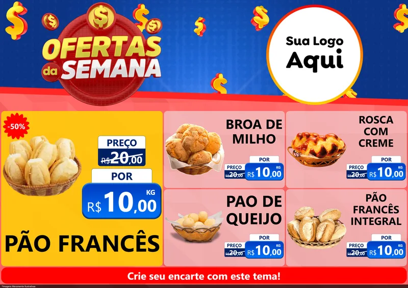 Modelo de Encarte para Encarte A4 Horizontal com o tema Ofertas Da Semana para Padaria
