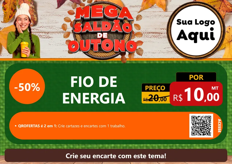 Modelo de Cartaz para Cartaz A4 Horizontal com o tema Mega Saldão de Outono para Materiais Elétricos