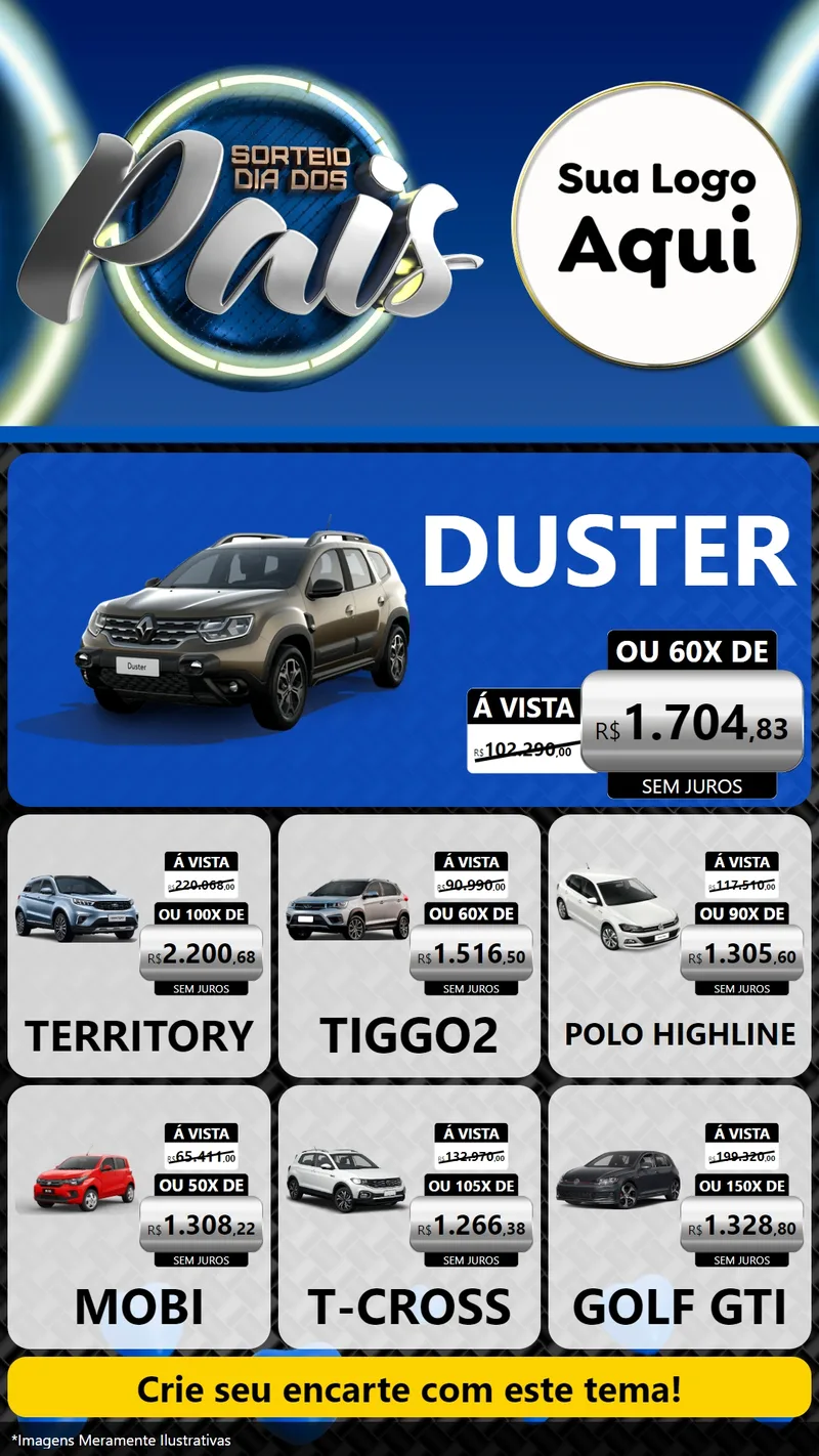Modelo de Rede Social para Stories com o tema Sorteio Dia Dos Pais para Concessionaria de Carros