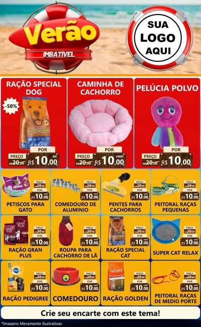 Modelo de Encarte para Encarte Grande com o tema Verão Imbatível para Pet Shop