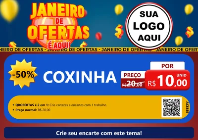 Modelo de Cartaz para Cartaz A4 Horizontal com o tema Janeiro de Ofertas É Aqui! para Salgadaria