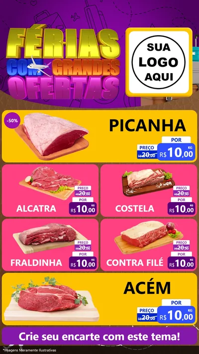 Modelo de TV para TV Vertical com o tema Férias com Grandes Ofertas para Açougue