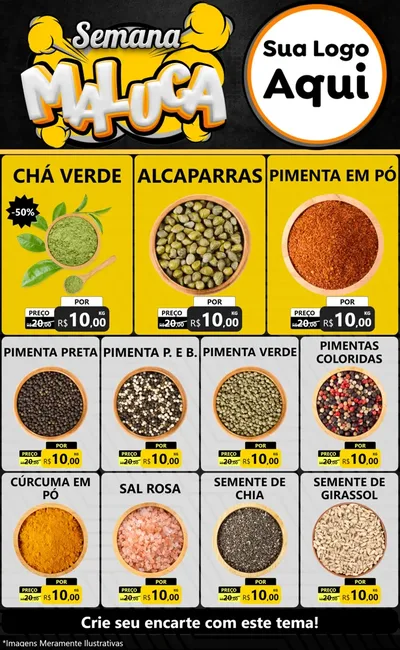 Modelo de Encarte para Encarte Grande com o tema Semana Maluca para Produtos Naturais