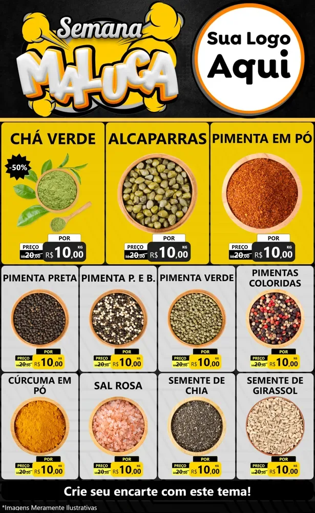 Modelo de Encarte para Encarte Grande com o tema Semana Maluca para Produtos Naturais
