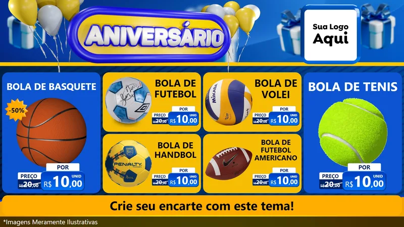 Modelo de TV para TV Horizontal com o tema Aniversário para Artigos Esportivos