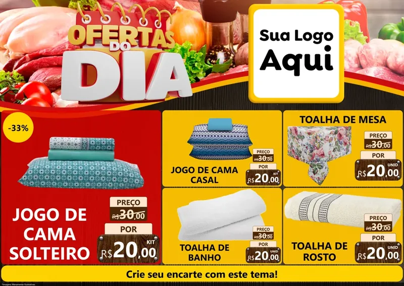 Modelo de Encarte para Encarte A4 Horizontal com o tema Ofertas do Dia para Cama, Mesa e Banho