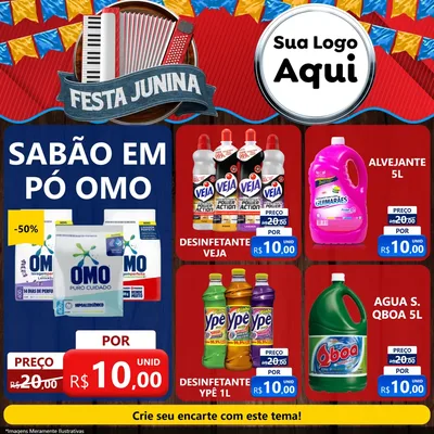 Modelo de Rede Social para Feed Facebook com o tema Festa Junina para Produtos de Limpeza