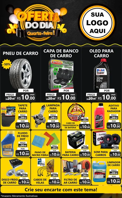 Modelo de Encarte para Encarte Grande com o tema Oferta do Dia - Quarta Feira! para Auto peças