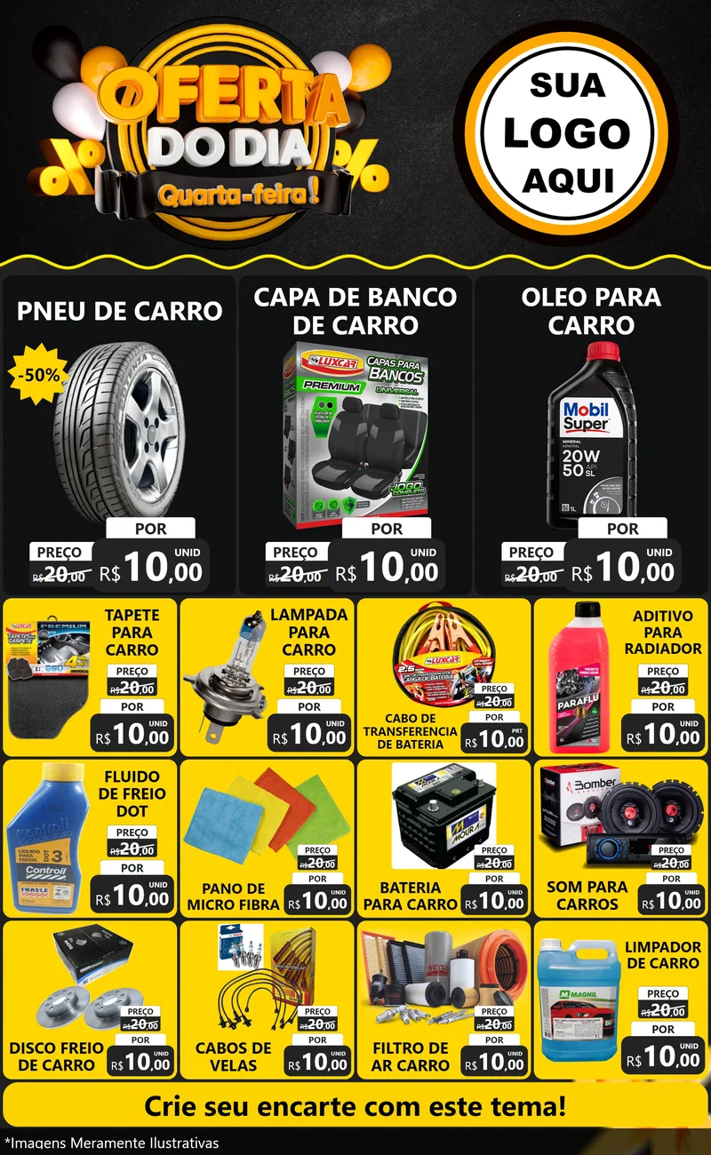 Modelo de Encarte para Encarte Grande com o tema Oferta do Dia - Quarta Feira! para Auto peças