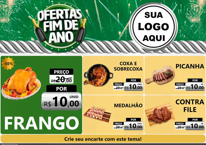 Modelo de Encarte para Encarte A4 Horizontal com o tema Ofertas Fim de Ano para Assados