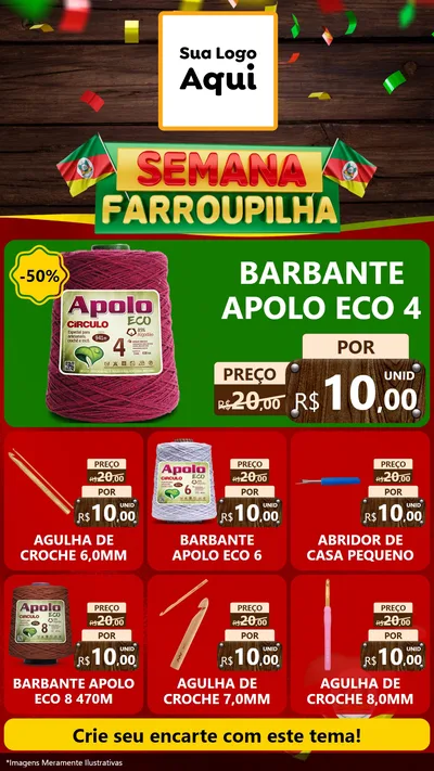 Modelo de Rede Social para Stories com o tema Semana Farroupilha para Armarinho e Aviamentos