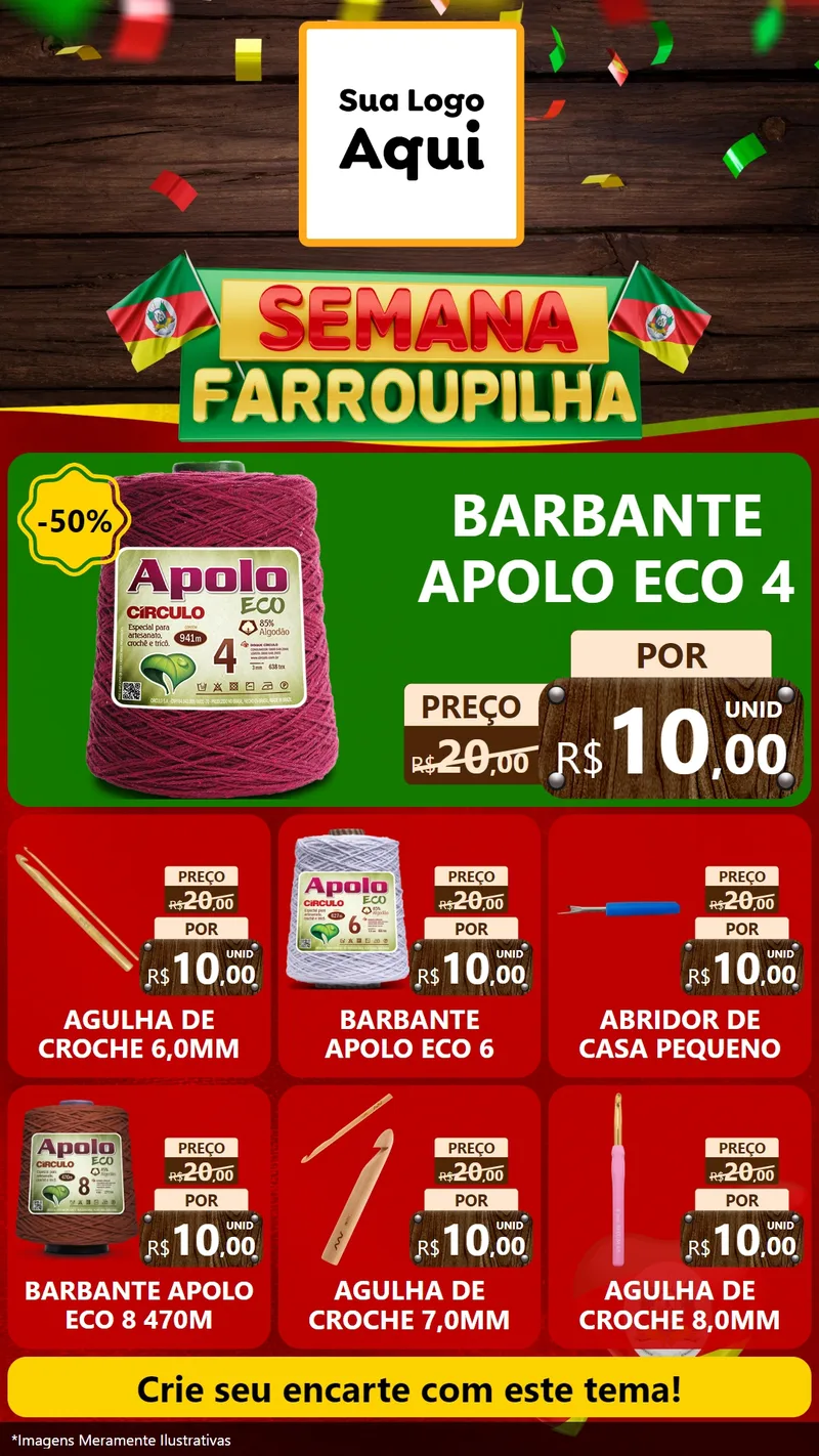 Modelo de Rede Social para Stories com o tema Semana Farroupilha para Armarinho e Aviamentos