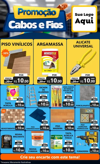 Modelo de Encarte para Encarte Grande com o tema Promoção Cabos e Fios - Construção / Elétrica para Material para Construção