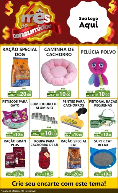 Modelo de Encarte para Encarte Grande com o tema Mês do consumidor para Pet Shop