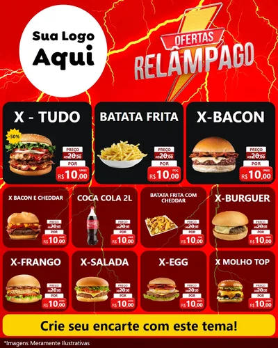 Modelo de Rede Social para Feed Instagram com o tema Ofertas Relâmpago para Hamburgueria