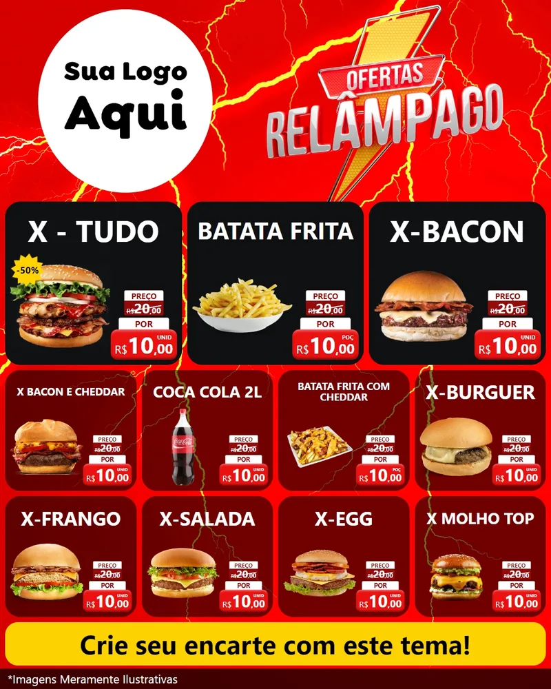 Modelo de Rede Social para Feed Instagram com o tema Ofertas Relâmpago para Hamburgueria