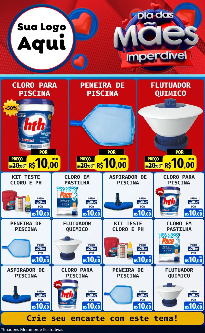 Modelo de Encarte para Encarte Grande com o tema Dia Das Mães Imperdível para Produtos para Piscina