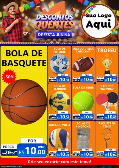 Modelo de Encarte para Encarte A4 Vertical com o tema Descontos Quentes de Festa Junina para Artigos Esportivos