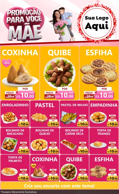 Modelo de Encarte para Encarte Grande com o tema Promoção Para Você Mãe para Salgadaria
