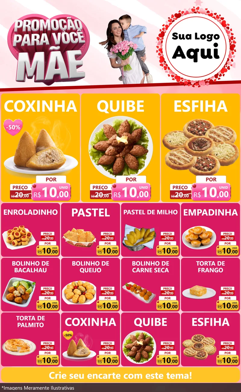 Modelo de Encarte para Encarte Grande com o tema Promoção Para Você Mãe para Salgadaria