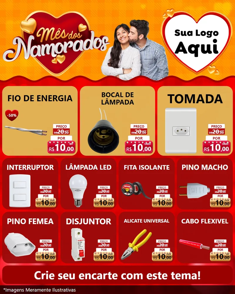 Modelo de Rede Social para Feed Instagram com o tema Mês dos Namorados para Materiais Elétricos
