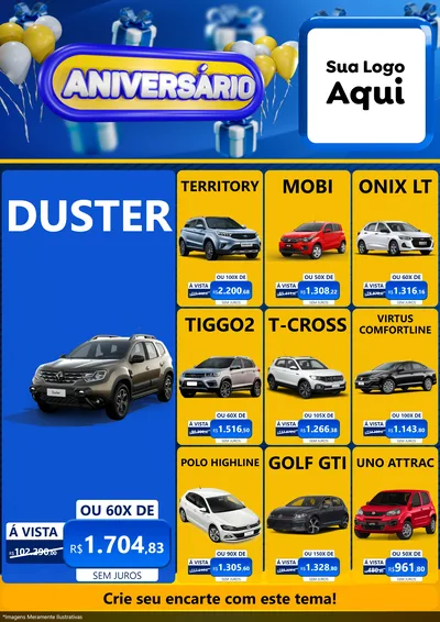 Modelo de Encarte para Encarte A4 Vertical com o tema Aniversário para Concessionaria de Carros