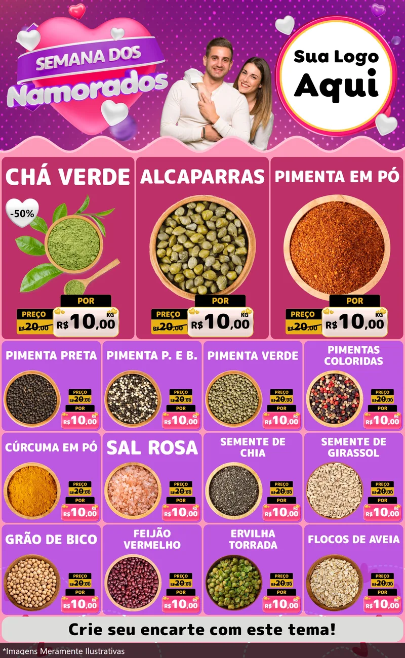 Modelo de Encarte para Encarte Grande com o tema Semana dos Namorados para Produtos Naturais