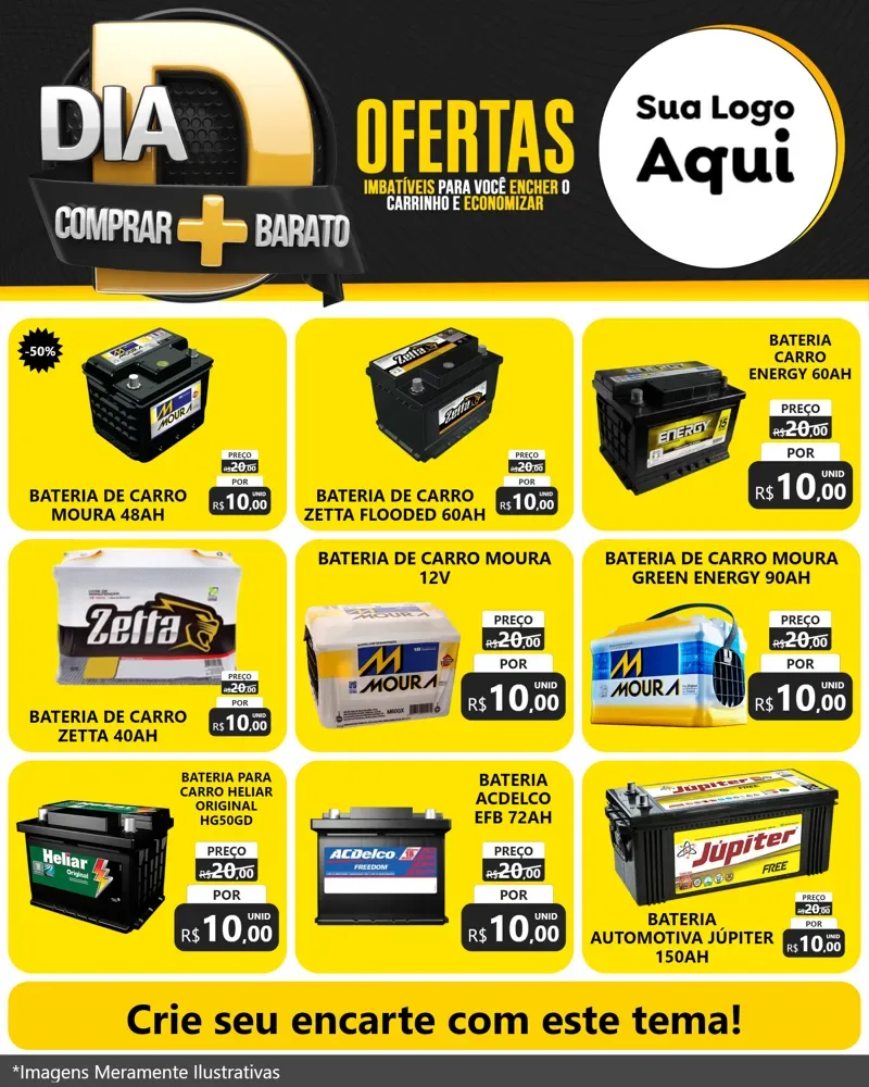 Modelo de Rede Social para Feed Instagram com o tema Dia D Mais Economia para Baterias Elétricas