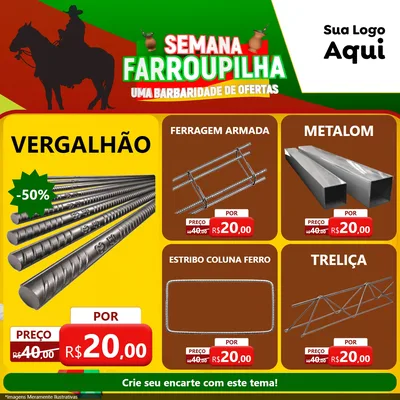 Modelo de Rede Social para Feed Facebook com o tema Semana Farroupilha - Uma Barbaridade de Ofertas para Ferragens