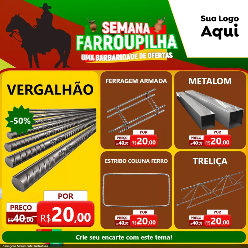 Modelo de Rede Social para Feed Facebook com o tema Semana Farroupilha - Uma Barbaridade de Ofertas para Ferragens