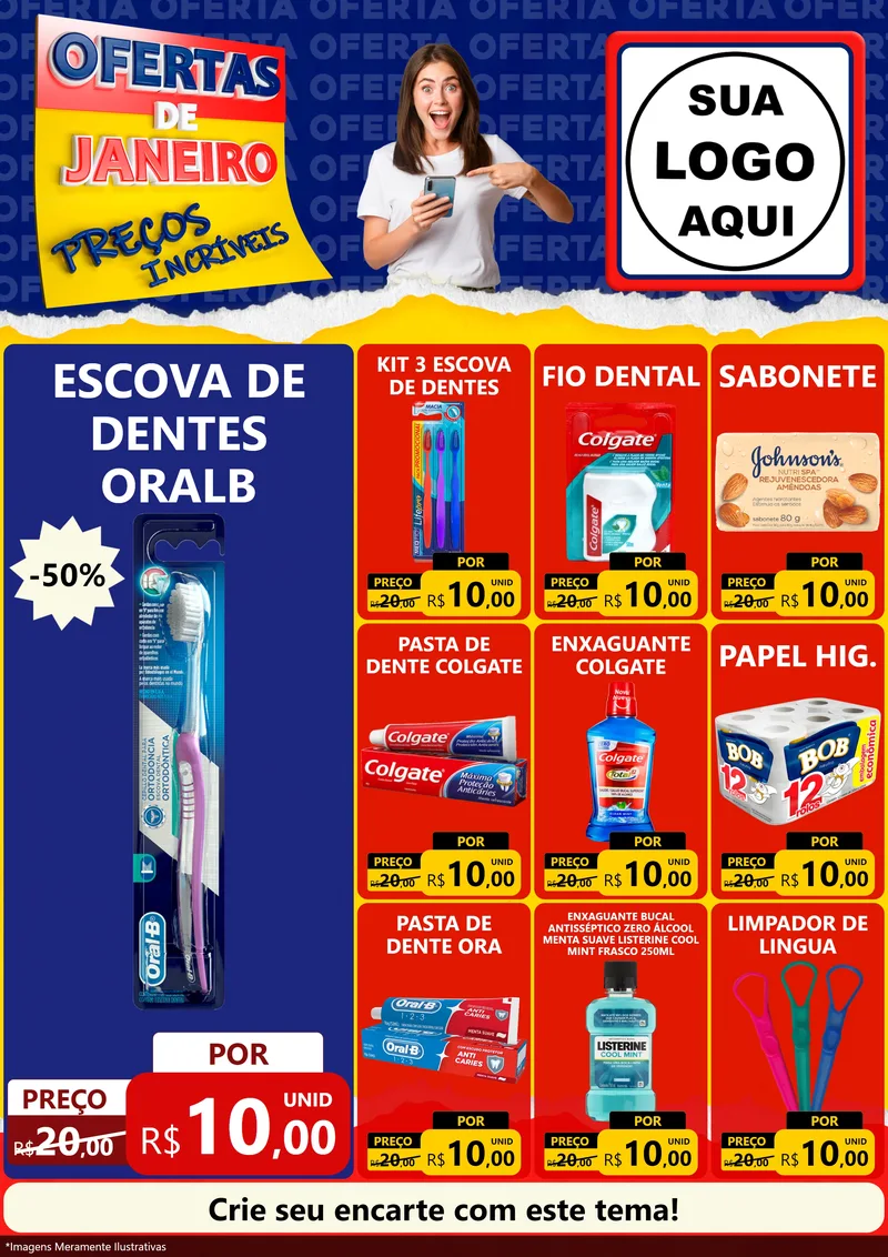 Modelo de Encarte para Encarte A4 Vertical com o tema Ofertas de Janeiro - Preços Incríveis para Higiene Pessoal