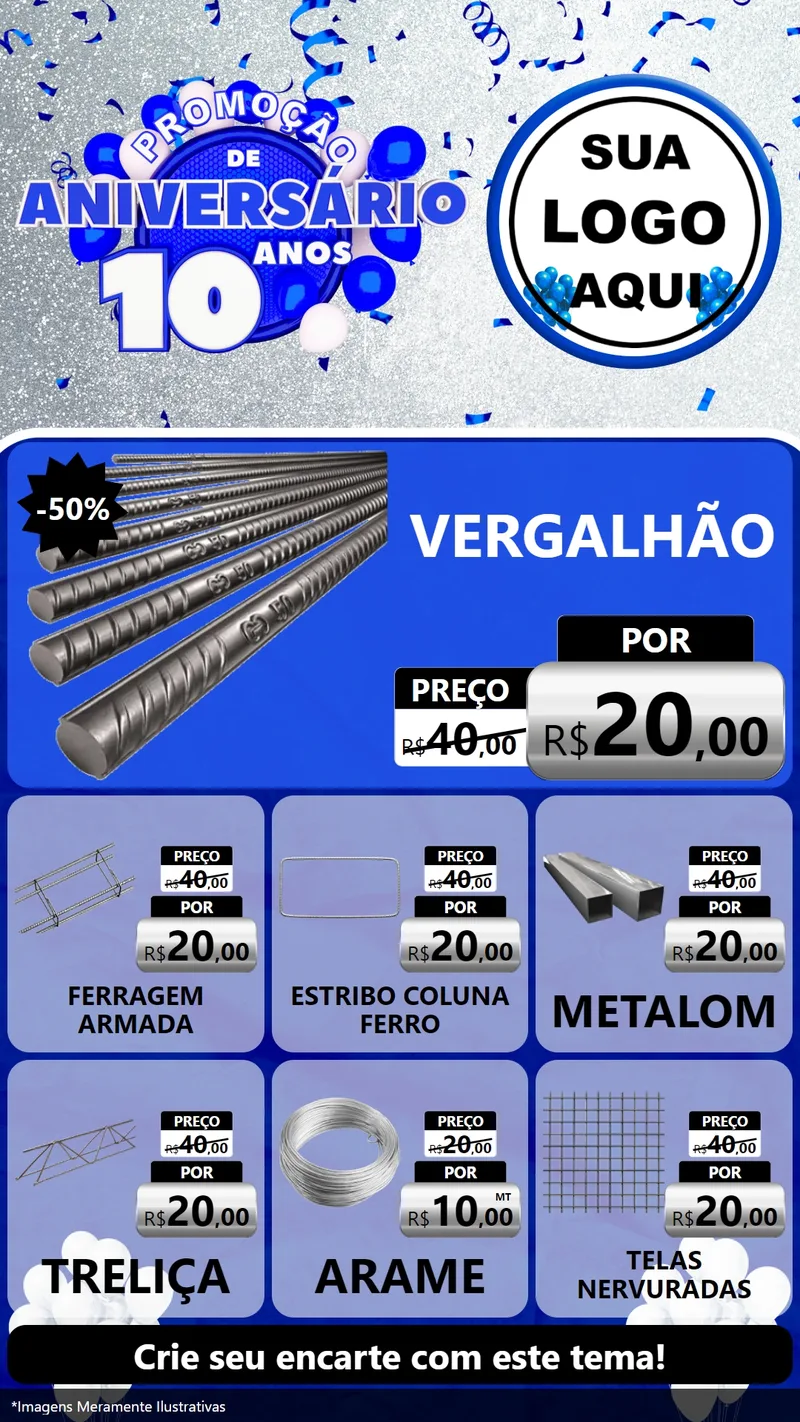 Modelo de Rede Social para Stories com o tema Promoção de Aniversário - 10 Anos para Ferragens