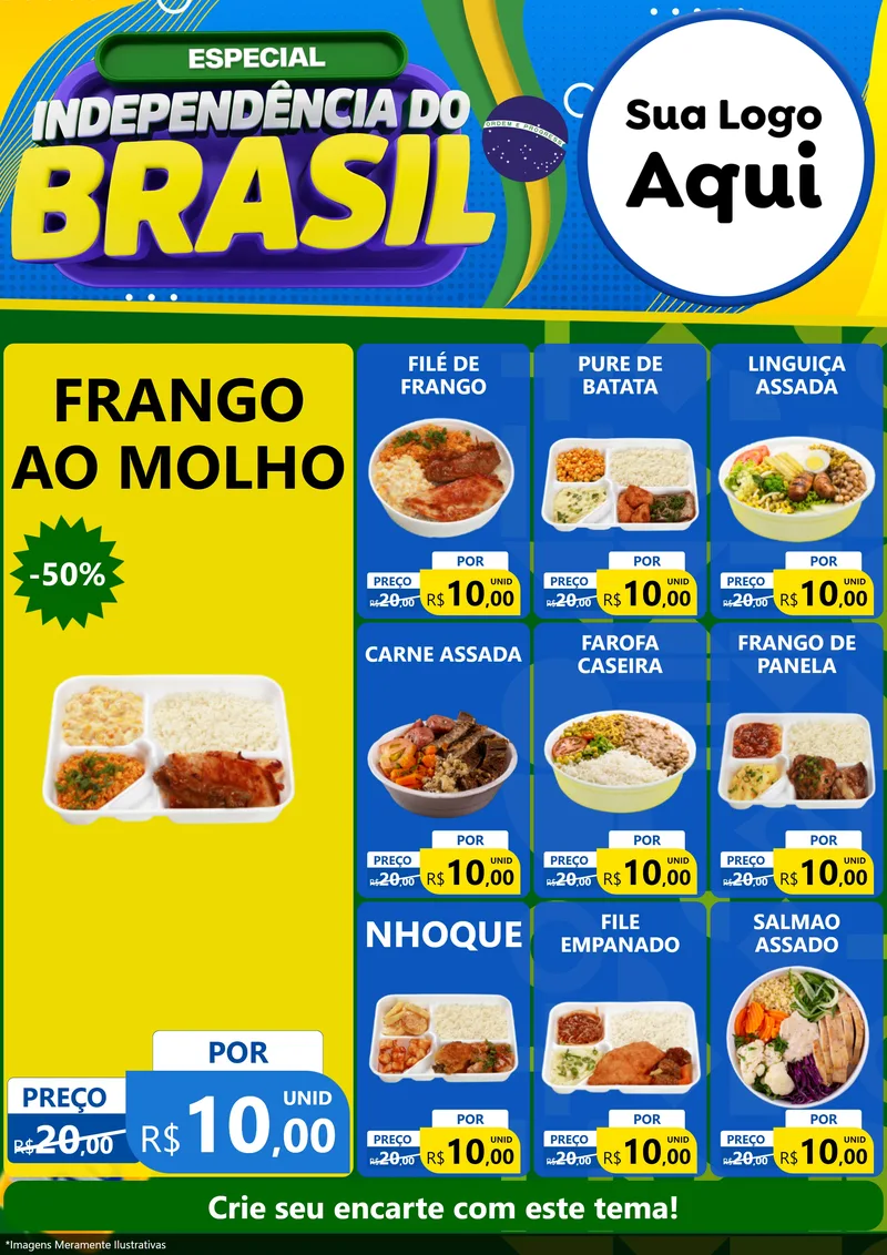 Modelo de Encarte para Encarte A4 Vertical com o tema Especial Independência do Brasil para Restaurante
