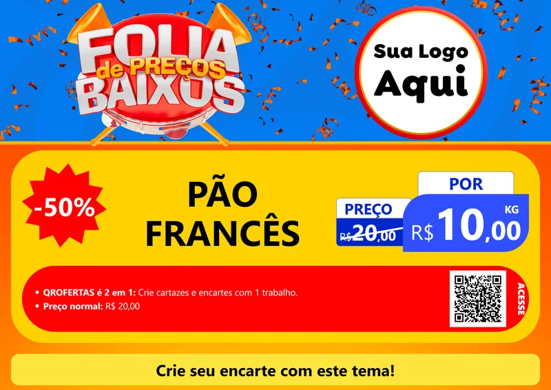 Modelo de Cartaz para Cartaz A4 Horizontal com o tema Folia de Preços Baixos para Padaria