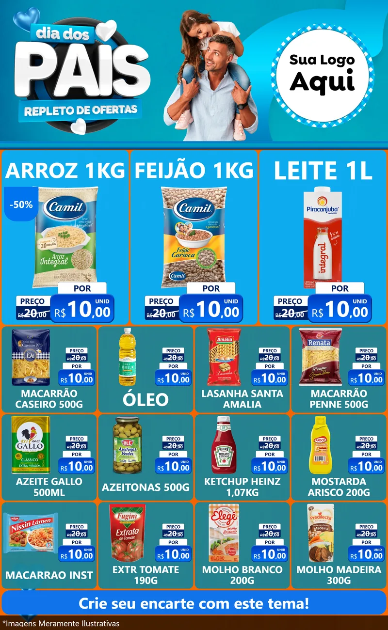 Modelo de Encarte para Encarte Grande com o tema Dia Dos Pais Repleto de Ofertas para Supermercado