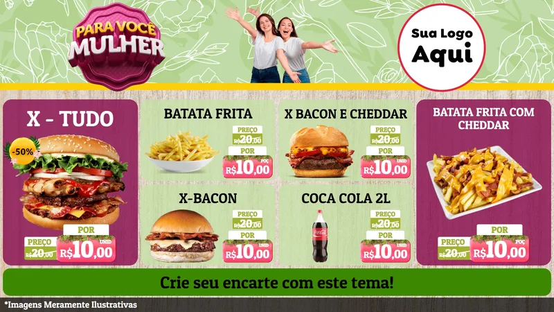 Modelo de TV para TV Horizontal com o tema Para Você Mulher para Hamburgueria