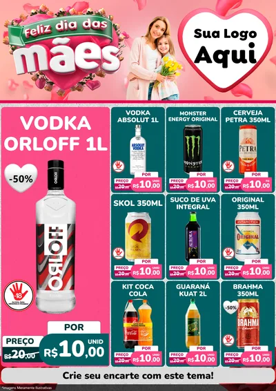 Modelo de Encarte para Encarte A4 Vertical com o tema Feliz Dia das Mães para Distribuidora de bebidas