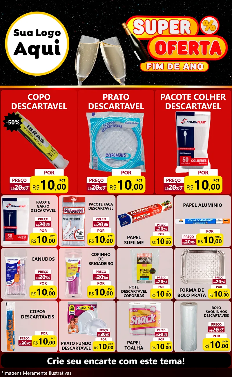 Modelo de Encarte para Encarte Grande com o tema Super Oferta Fim de Ano para Embalagens