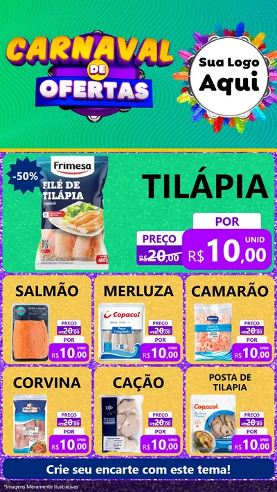 Modelo de Rede Social para Stories com o tema Carnaval de Ofertas para Peixaria