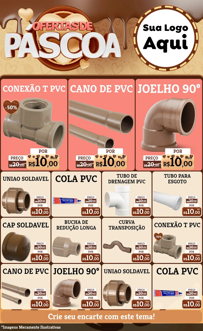 Modelo de Encarte para Encarte Grande com o tema Ofertas de Páscoa para Tubos e conexões