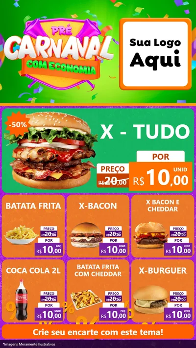Modelo de Rede Social para Stories com o tema Pré-Carnaval Com Economia para Hamburgueria