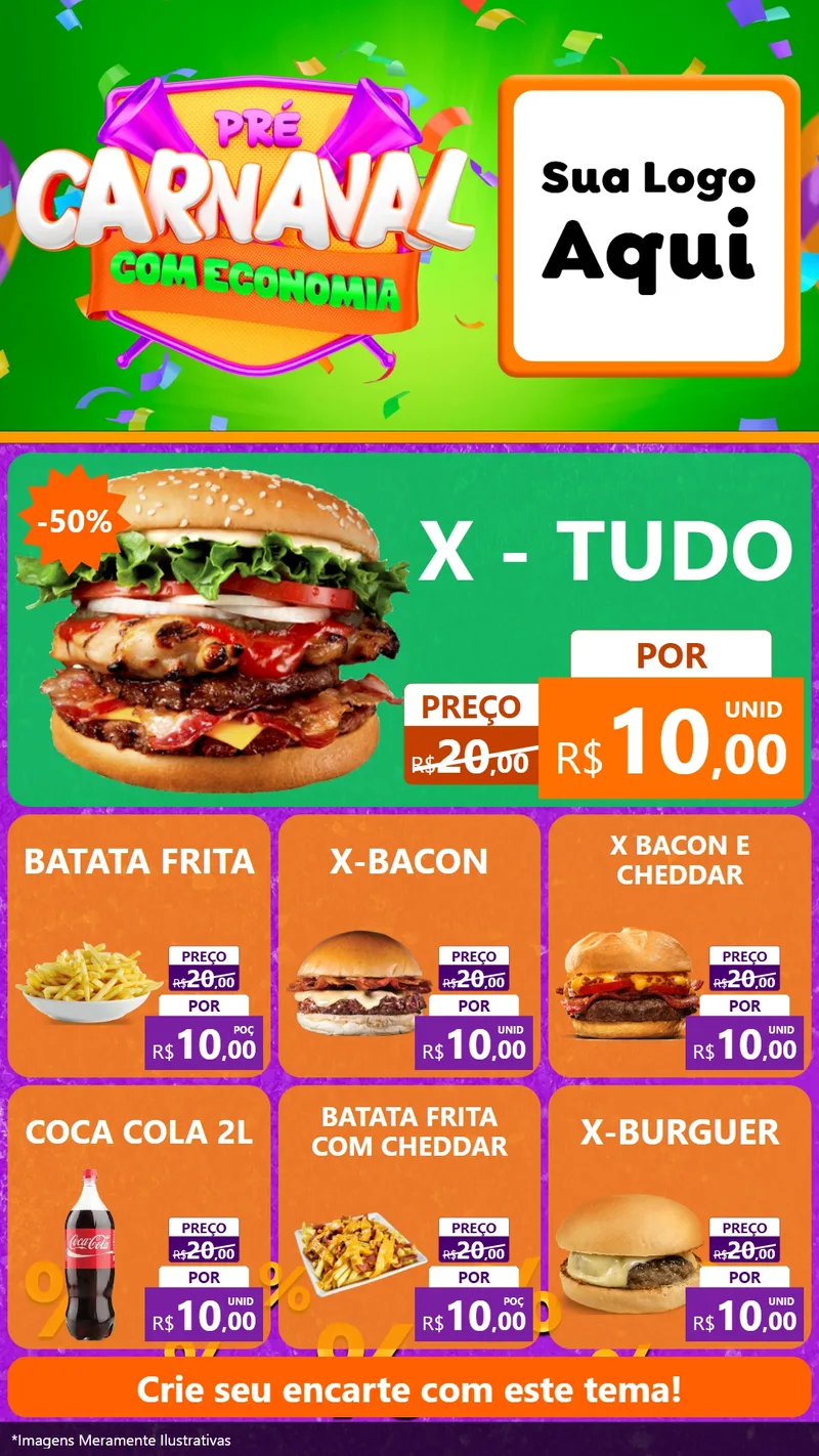 Modelo de Rede Social para Stories com o tema Pré-Carnaval Com Economia para Hamburgueria