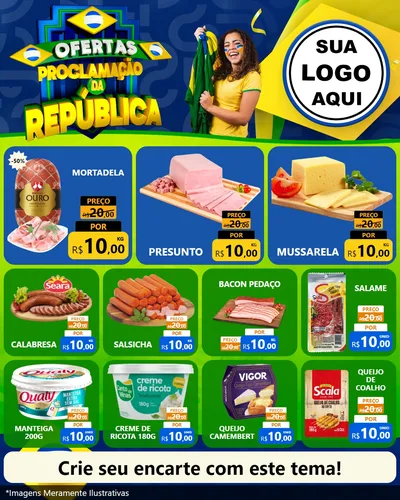Modelo de Rede Social para Feed Instagram com o tema Ofertas Proclamação da República para Frios e Laticínios