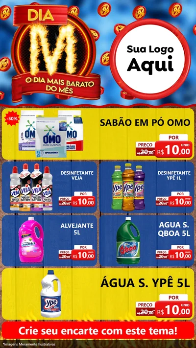 Modelo de TV para TV Vertical com o tema Dia M - O Dia Mais Barato Do Mês para Produtos de Limpeza