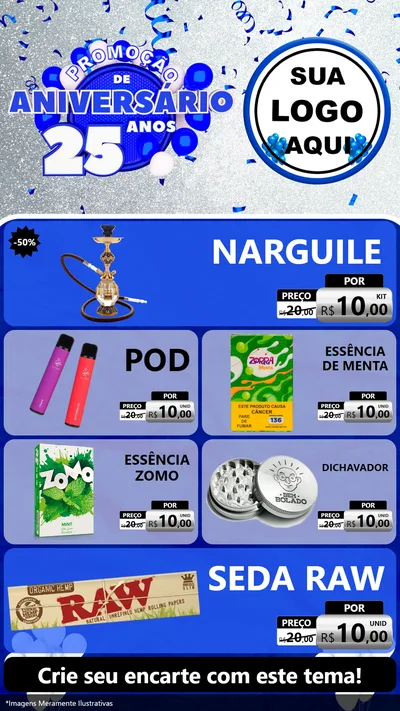 Modelo de TV para TV Vertical com o tema Promoção de Aniversário - 25 Anos para Tabacaria