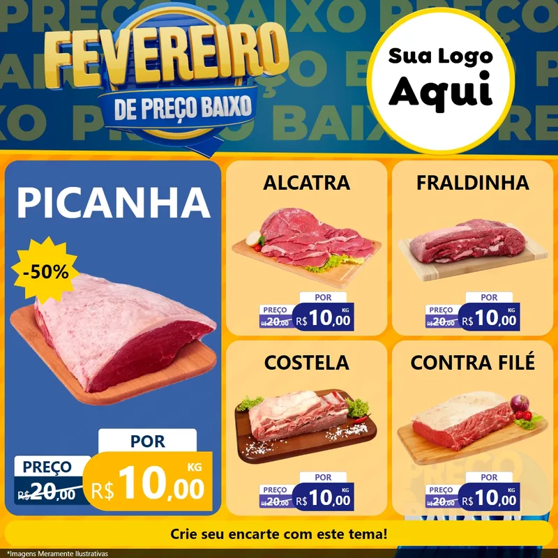 Modelo de Rede Social para Feed Facebook com o tema Fevereiro de Preço Baixo para Açougue